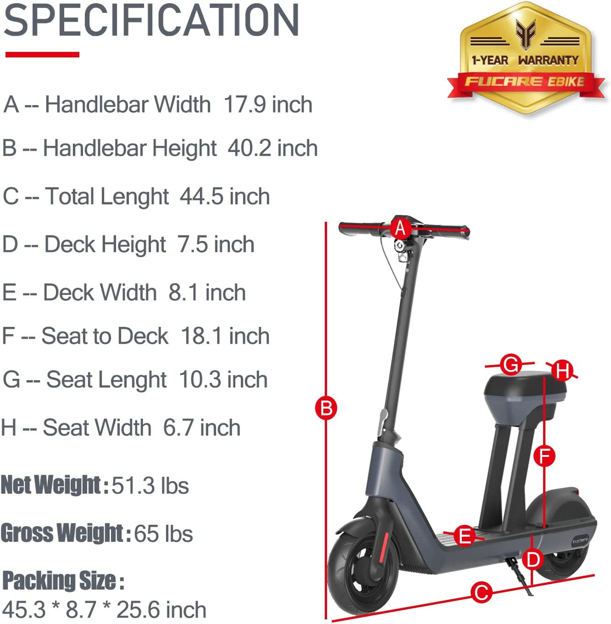 FUCARE HU3 PRO SEATED ELECTRIC SCOOTER MINI BIKE. Demo