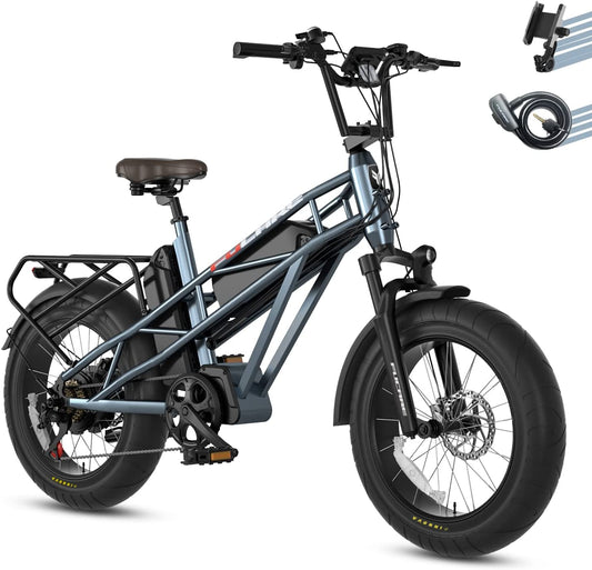 FUCARE Gemini X 750W Electric Bike; 48V 15A LG  Dual Lithium Batteries; 20 Inch 4.0" Fat Tire; 28MPH Max Speed; 5.3" LCD Display